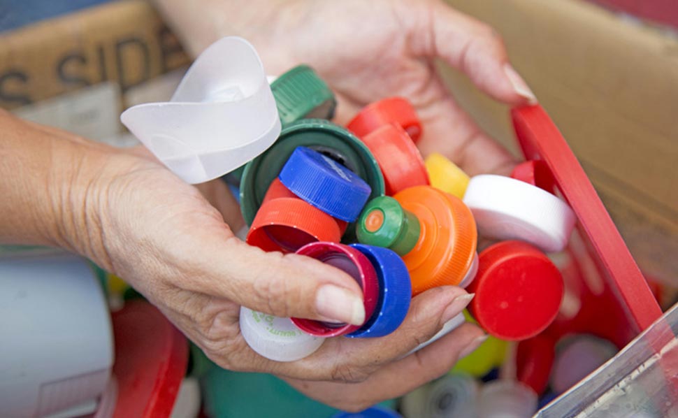 Collection of bottle caps for recycling