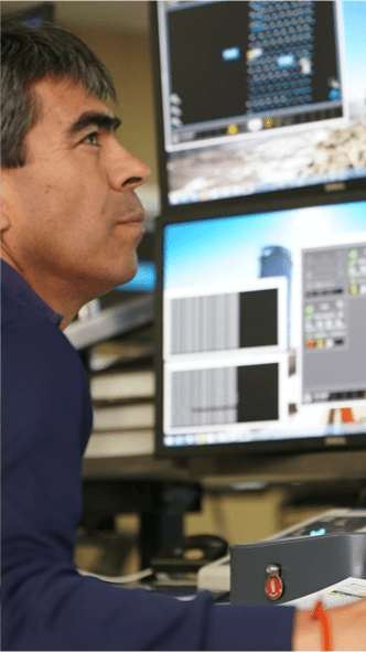 Man working at computer terminal