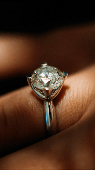 Diamond ring on finger